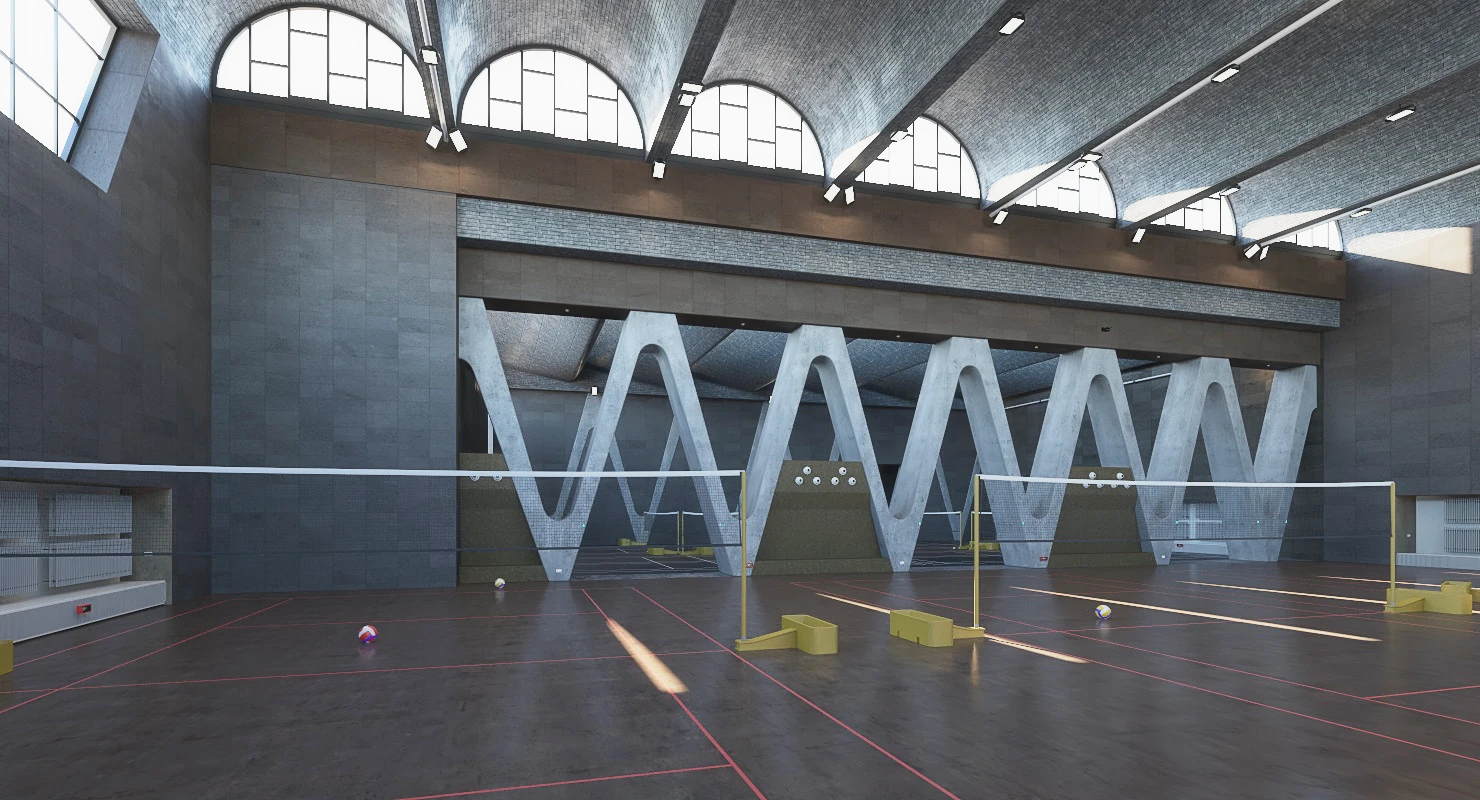 Indoor Badminton Come Basketball Arena 3D Model_03